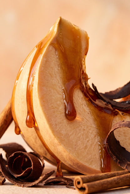 Quartier de courge nappé de caramel, cannelle et copeaux de cacao, les saveurs de l'infusion PUMPKIN CRUSH